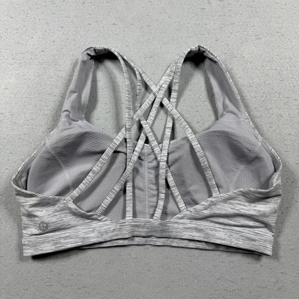 Lululemon Free To Be Wild Sports Bra Grey White Space Dye Strappy Back Yoga